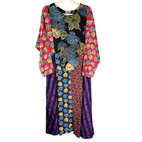 Connie Fails Vintage 90s Artwear Patchwork Maxi Dress Mixed Print Moo Moo